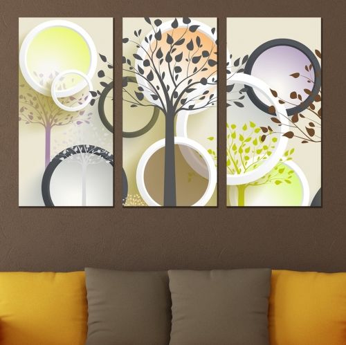 9024 Wall art decoration (set of 3 pieces) Abstract trees and circles