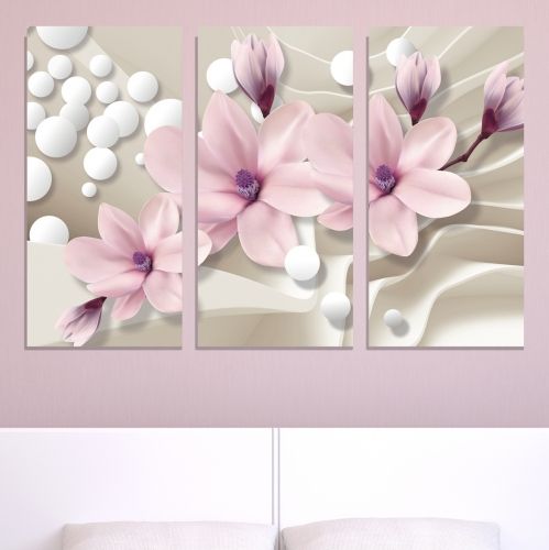 9026 Wall art decoration (set of 3 pieces) Magnolias and spheres