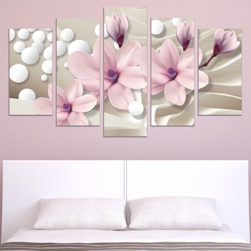 0750  Wall art decoration (set of 5 pieces) White orchids on brown background for living room