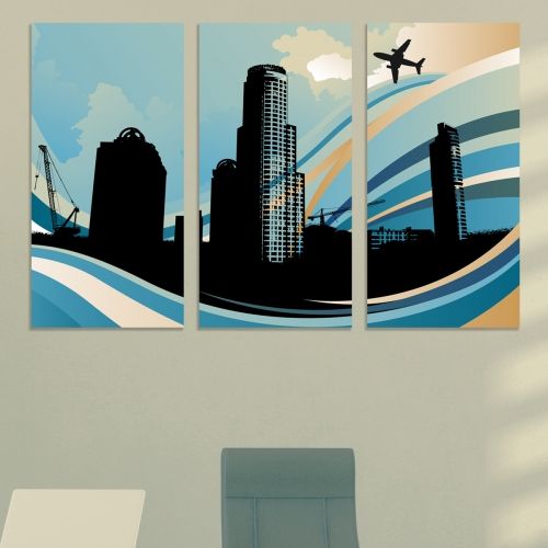 0773 Wall art decoration (set of 3 pieces) Abstract city