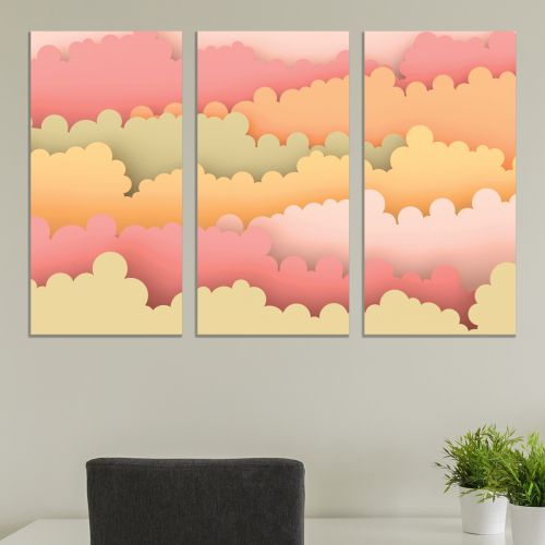 9117 Wall art decoration (set of 3 pieces) Clouds in pastel colors