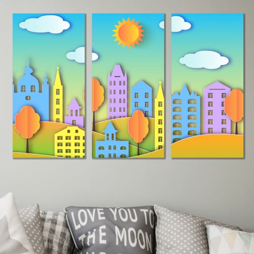 9122 Wall art decoration (set of 3 pieces) Sunny city