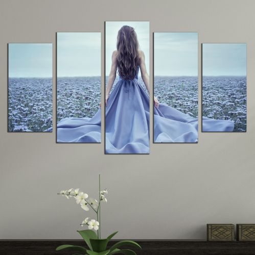 0813 Wall art decoration (set of 5 pieces) Girl in blue dress