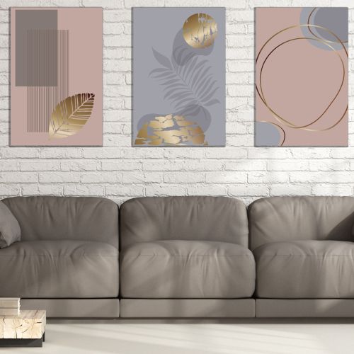 0868 Wall art decoration (set of 3 pieces) Abstraction with gold elements