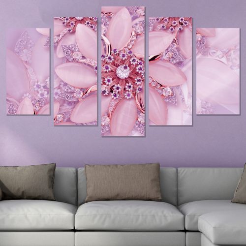 0750  Wall art decoration (set of 5 pieces) White orchids on brown background for living room