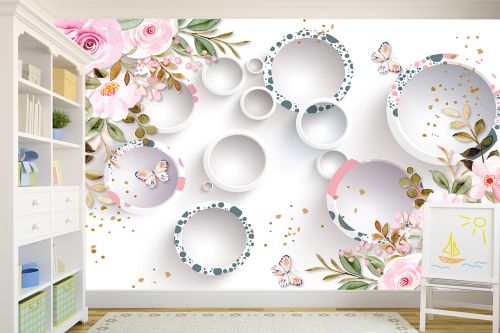 T9210 Wallpaper 3D Circles, flowers and butterflies