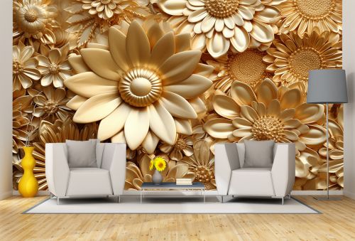 T9234 Wallpaper 3D Golden flowers