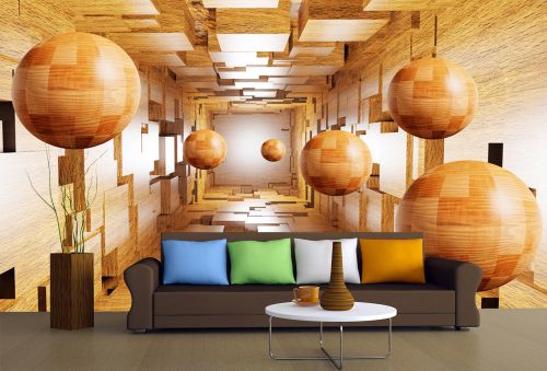 T9241 Wallpaper 3D abstraction Wooden spheres