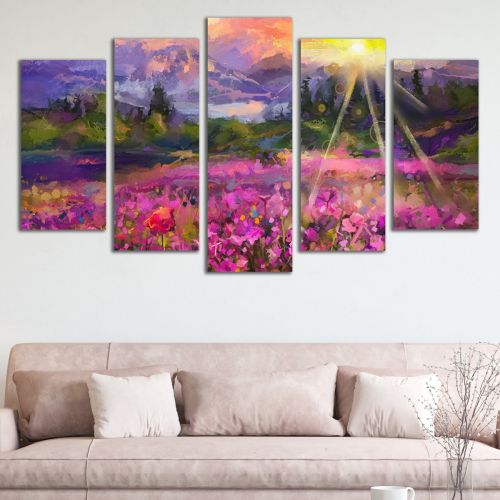 Modern canvas art colorful mountain landscape purple