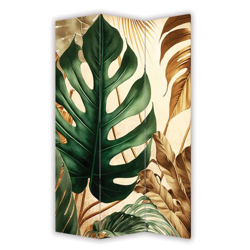 P0947 Decorative Screen Room divider Tropical leaves in green and gold (3,4,5 or 6 panels)