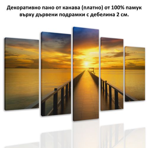 0660 Wall art decoration (set of 5 pieces)  Sea sunset with pier