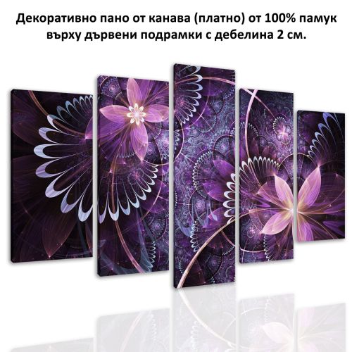 0645 Wall art decoration (set of 5 pieces) Purple abstract flowers 