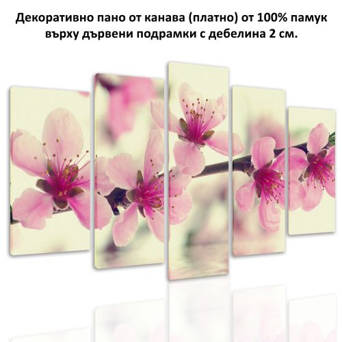 0636 Wall art decoration (set of 5 pieces) Branch with pink blossoms