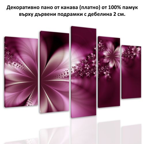 0627 Wall art decoration (set of 5 pieces) Abstract flowers in purple