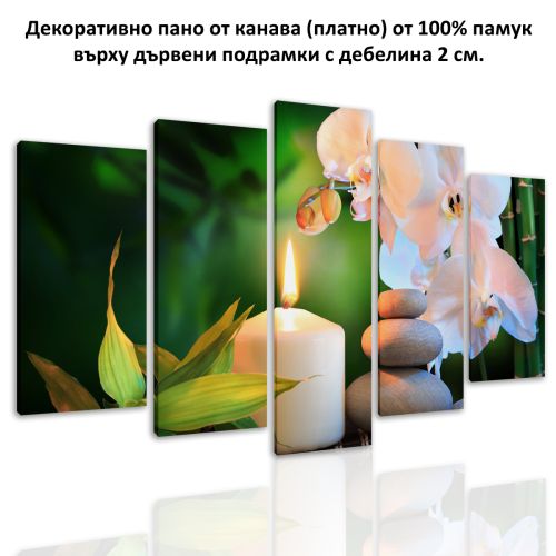 0620  Wall art decoration (set of 5 pieces) White orchids on green background