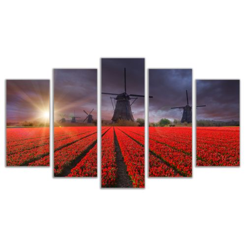 0618 Wall art decoration (set of 5 pieces) Dutch windmills