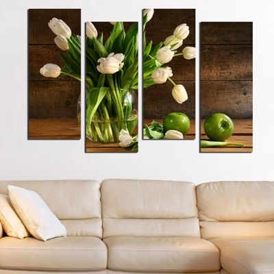 0239_2 Wall art decoration (set of 4 pieces) Tulips and apples