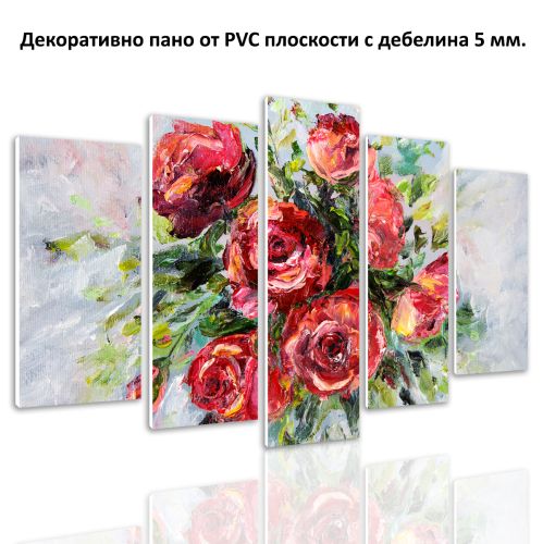 0563 Wall art decoration (set of 5 pieces) Red roses