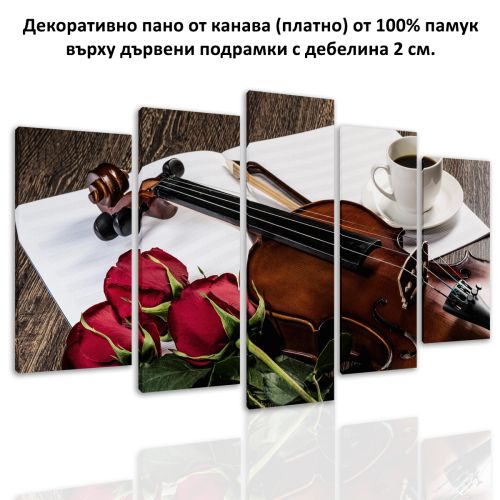 0551 Wall art decoration (set of 5 pieces) Romantic composition with roses and violin