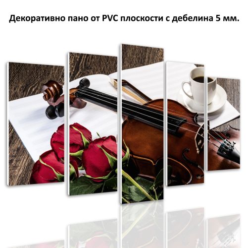 0551 Wall art decoration (set of 5 pieces) Romantic composition with roses and violin