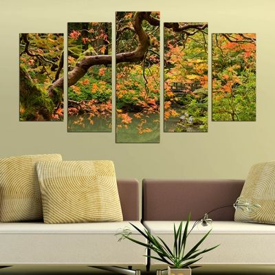 0244 Wall art decoration (set of 5 pieces) Beautiful tree