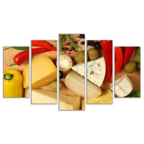 0485 Wall art decoration (set of 5 pieces) Composition with cheese