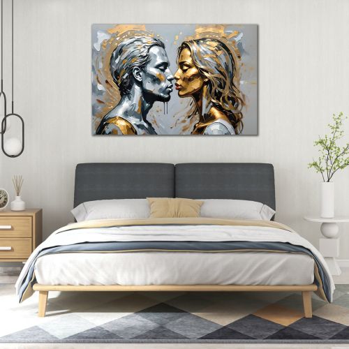 1046 Wall art decoration Man and woman - Abstraction in gold and silver