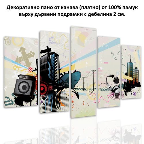 0085 Wall art decoration (set of 5 pieces) City