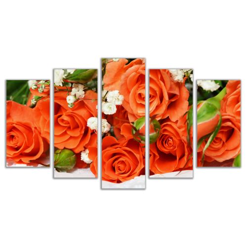 0094 Wall art decoration (set of 5 pieces) Orange roses