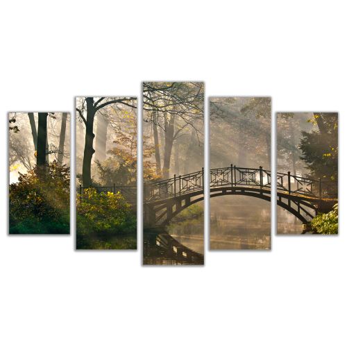 0127 Wall art decoration (set of 5 pieces) Bridge in the forest