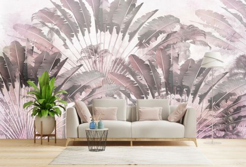 T9310 Wallpaper Tropical elegance in pastel pink