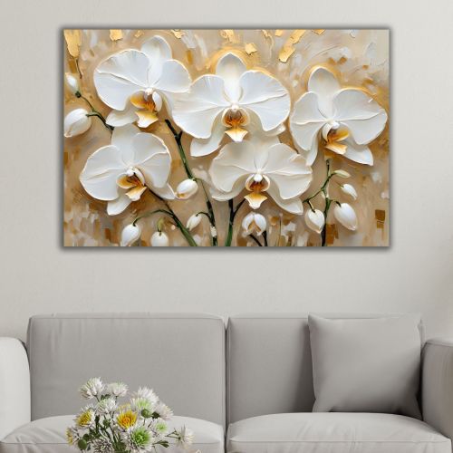 1085 Wall art decoration White orchids on a warm golden background