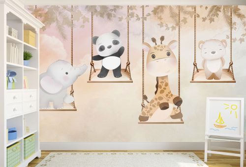 T9336 Wallpaper Cute animals on swings