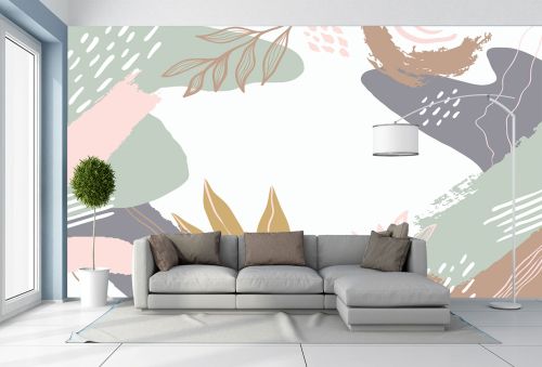 T9337 Wallpaper Abstraction in pastel colors with floral motifs
