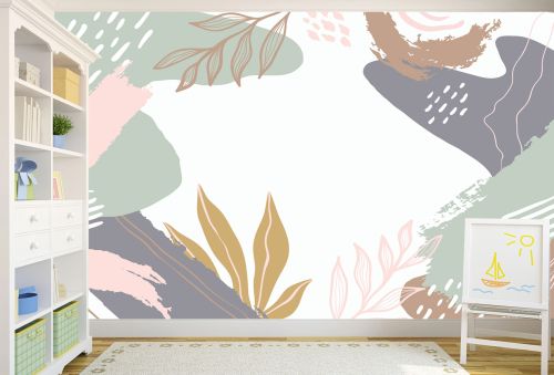 T9337 Wallpaper Abstraction in pastel colors with floral motifs
