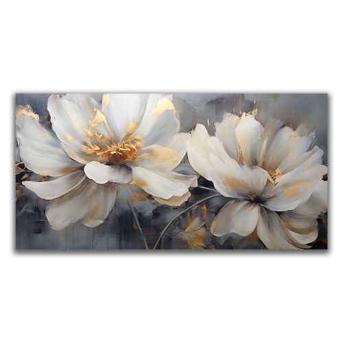 1092 Wall art decoration White flowers and gold accents