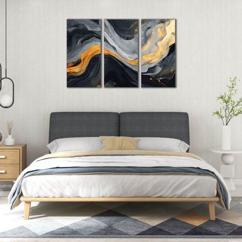 1093 Wall art decoration (set of 3 pieces) Abstraction in gold and gray