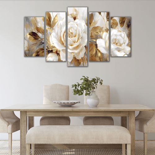 0750  Wall art decoration (set of 5 pieces) White orchids on brown background for bedroom