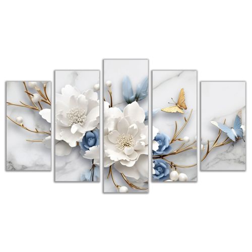 1103  Wall art decoration (set of 5 pieces) Blue whisper among white dreams