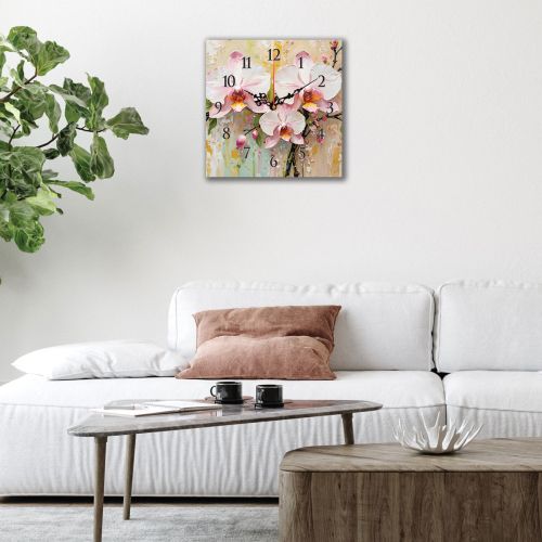 C1084_1 Clock with print Pink orchids