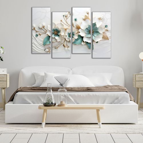 1104  Wall art decoration (set of 4 pieces) The dance of delicate flowers