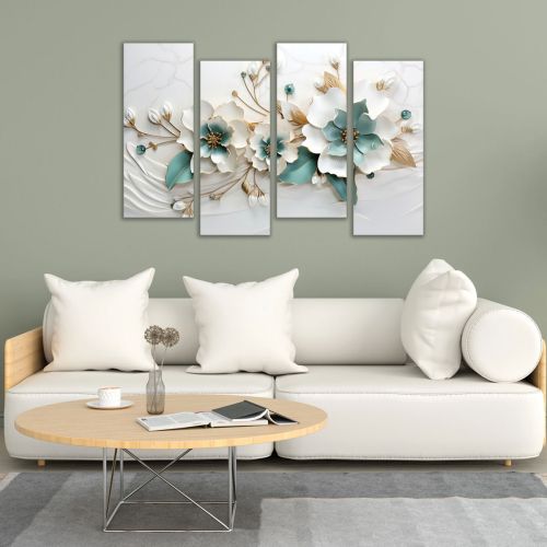 Картина пано от 4 части Танцът на нежните цветя за всекидневна 1104 