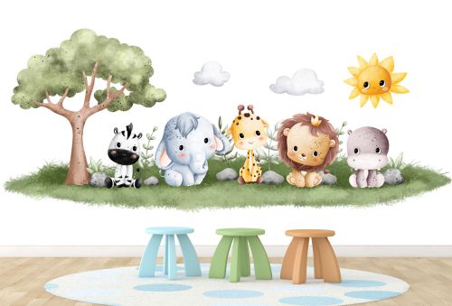 T9354 Wallpaper Watercolor animals in pastel tones