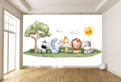 T9354 Wallpaper Watercolor animals in pastel tones