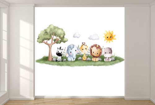 T9354 Wallpaper Watercolor animals in pastel tones