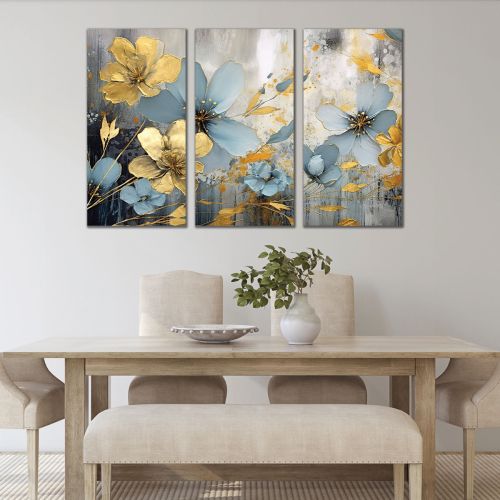 1109 Wall art decoration (set of 3 pieces)  Blue tenderness with a golden breath