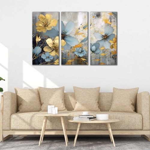 1109 Wall art decoration (set of 3 pieces)  Blue tenderness with a golden breath