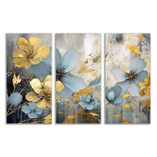 1109 Wall art decoration (set of 3 pieces)  Blue tenderness with a golden breath