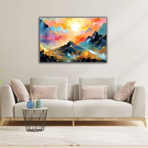 1112 Wall art decoration Sun over endless peaks - abstract mountain landscape