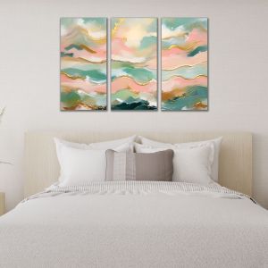 1117 Wall art decoration (set of 3 pieces) Abstract sea landscape - Harmony in pastel and gold